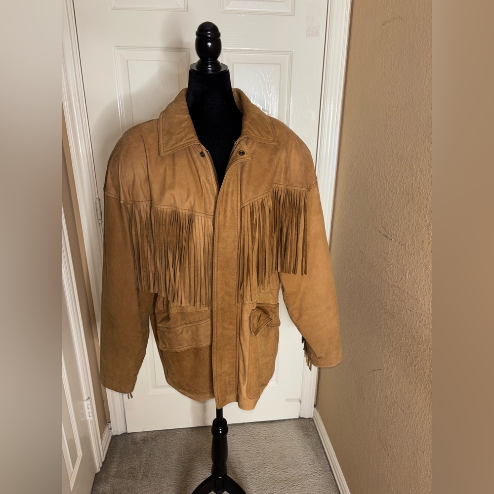 Women's Vintage Heavy G3 Suede Leather Coat with Fringe Medium